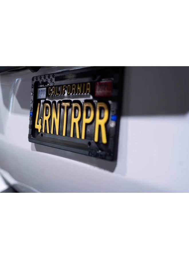 TACTILIAN American Flag License Plate Frame - Subdued 3D Embossed USA Flag in Black Gloss on Matte Finish for Car, Truck or SUV (Thin Blue Line) - Image 2