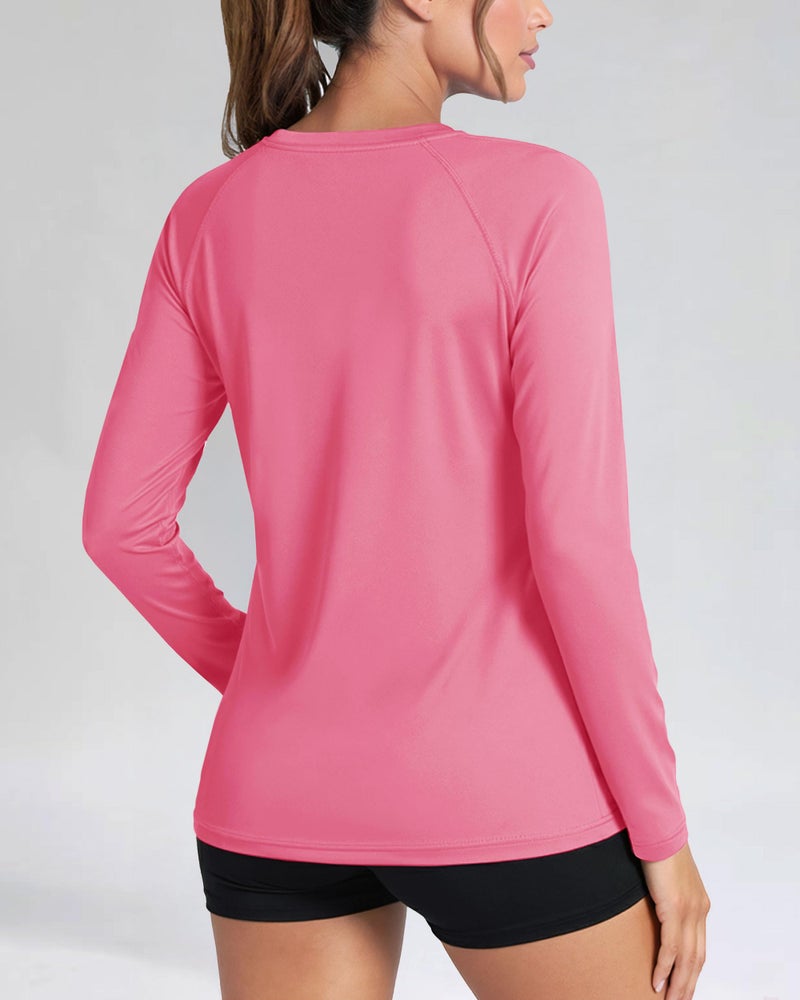 Boladeci UV Shirts for Womens Rash Guard Long Sleeve Swim Shirts for Woman UPF 50 Sun Protection SPF Workout Top Rose Red Large - Image 2