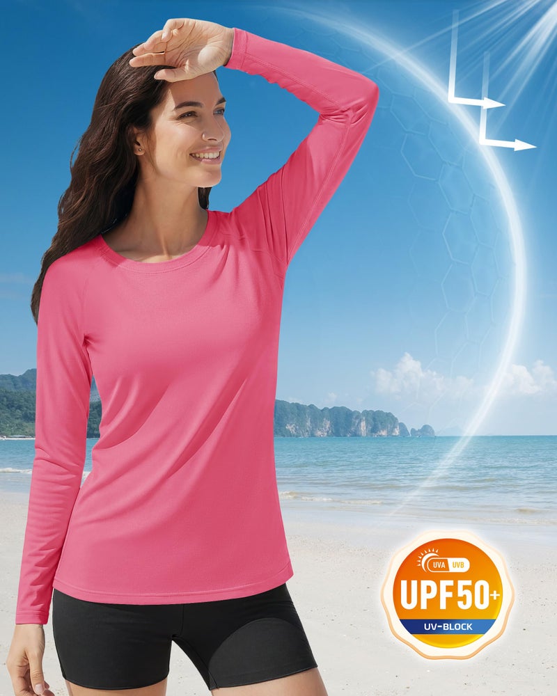 Boladeci UV Shirts for Womens Rash Guard Long Sleeve Swim Shirts for Woman UPF 50 Sun Protection SPF Workout Top Rose Red Large - Image 3