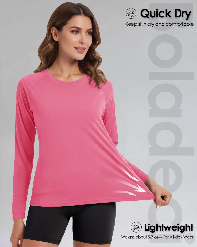 Boladeci UV Shirts for Womens Rash Guard Long Sleeve Swim Shirts for Woman UPF 50 Sun Protection SPF Workout Top Rose Red Large - Image 4