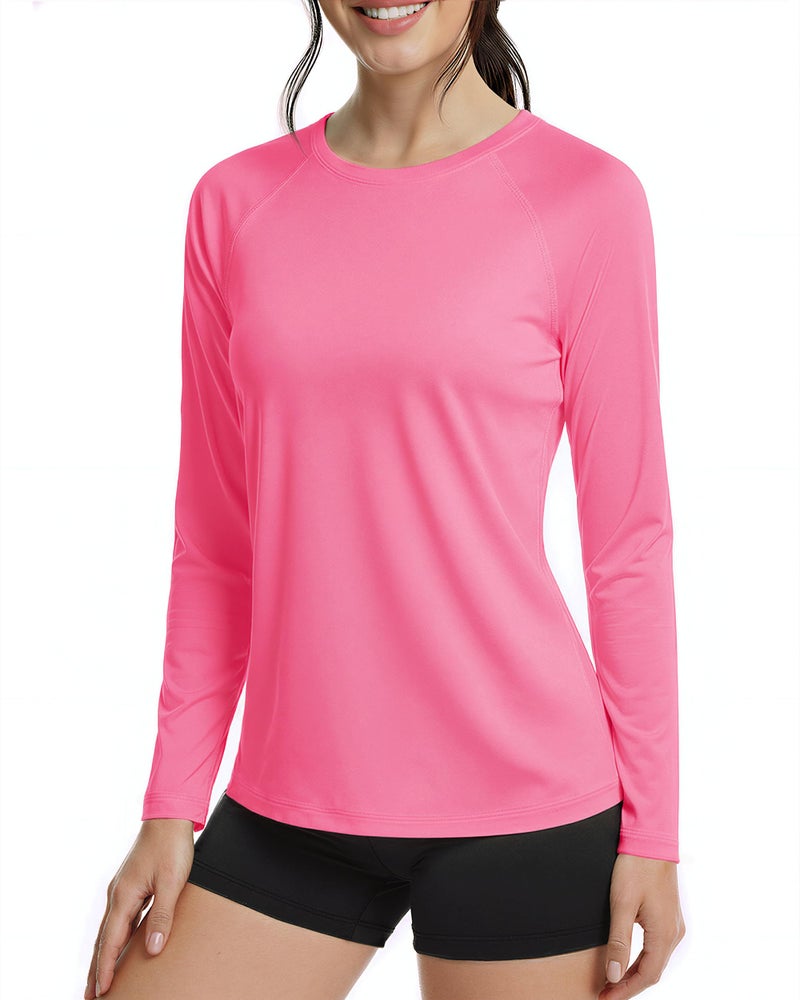 Boladeci UV Shirts for Womens Rash Guard Long Sleeve Swim Shirts for Woman UPF 50 Sun Protection SPF Workout Top Rose Red Large - Image 1