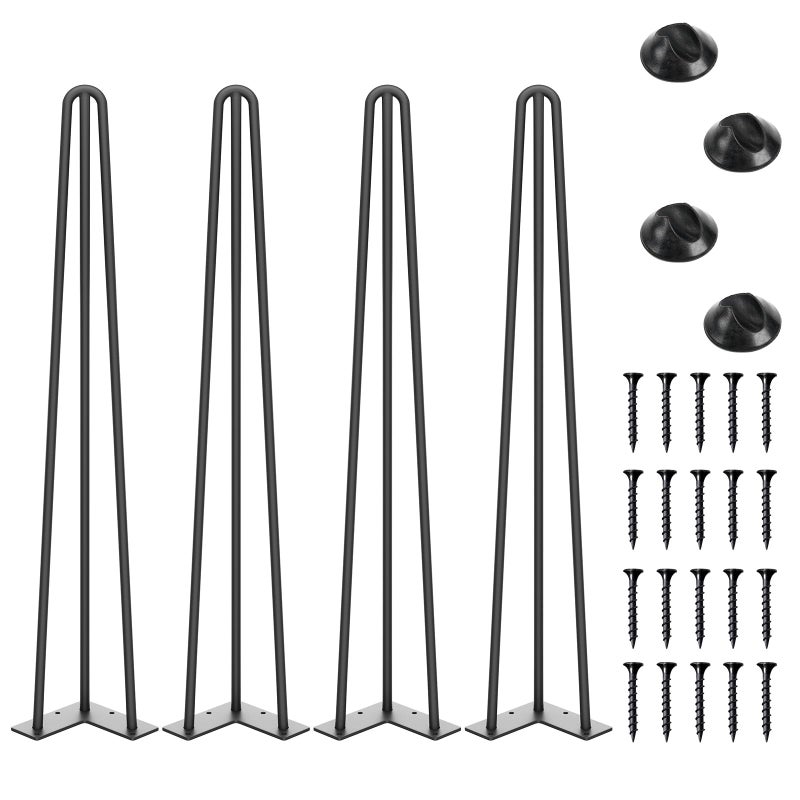 SMARTSTANDARD 28 Inch Hairpin Table Legs, 3 Steel Rods 1/2 Inch Pipe Diameter, 800lbs Load Capacity, Mid-Century Style for Coffee Table, Side Table, Night Stand (Black, 4PCS) - Image 1