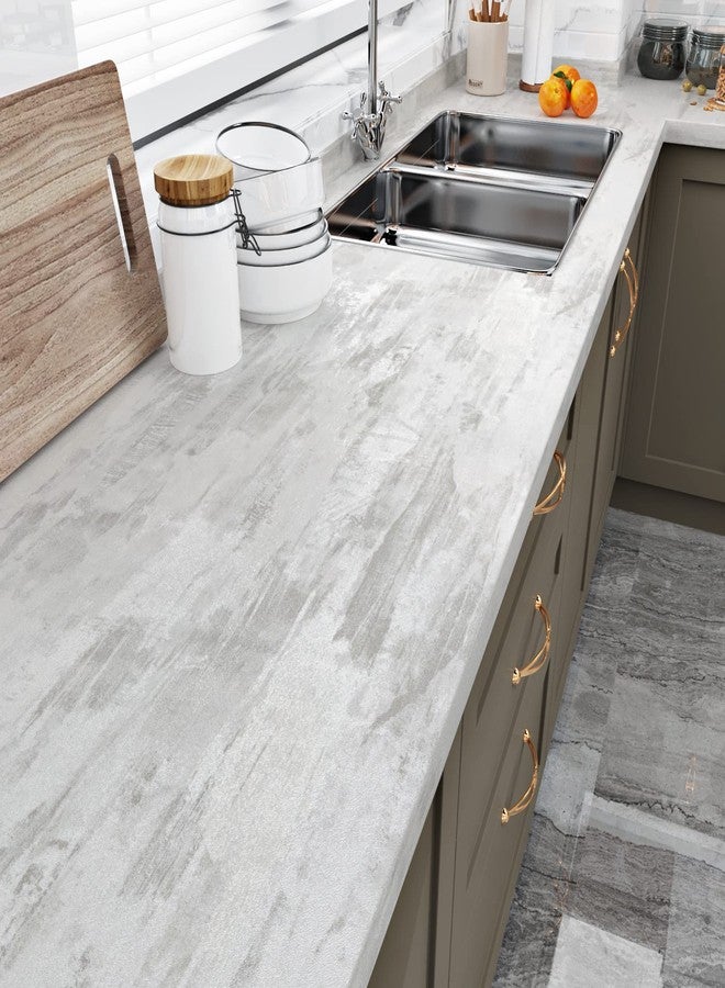 Wallercity Thick Textured Beige Wood Contact Paper 15.8"x78.7" Kitchen Peel and Stick Countertops Contact Paper Gray Matt Cement Wallpaper Self Adhesive Waterproof Vinyl Wrap for Cabinets Desk Table - Image 1