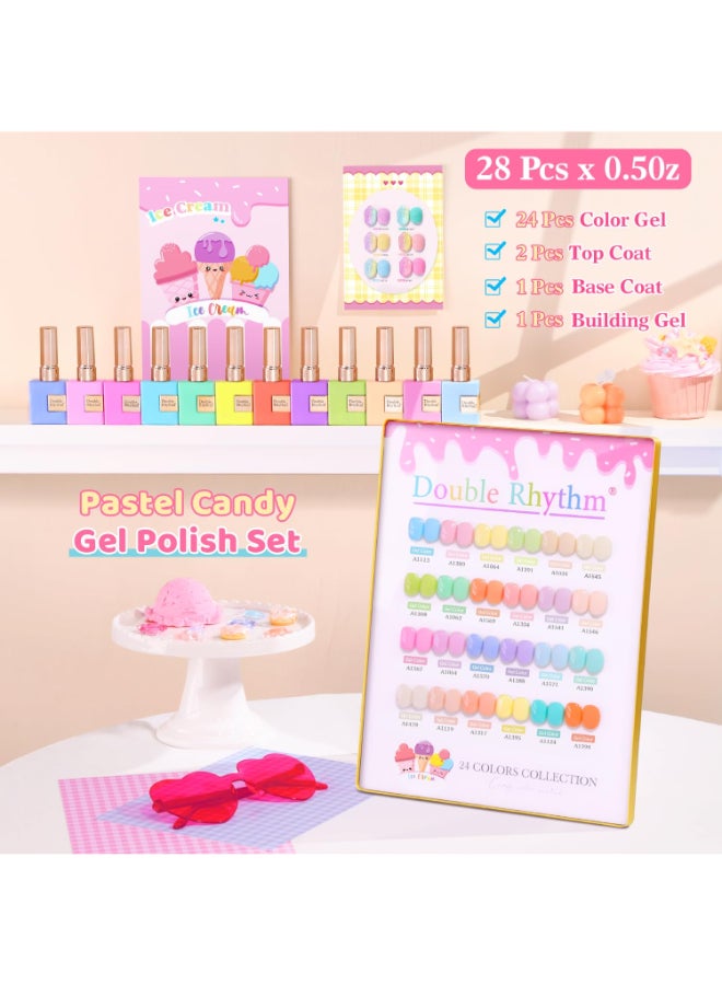 Double Rhythm 28Pcs 05Oz Gel Nail Polish Set Same Color Same Bottle Soak Off Gel Polish Kit Nail Art Manicure Salon DIY at Home for Women Pastel Candy CollectionT245 - Image 4