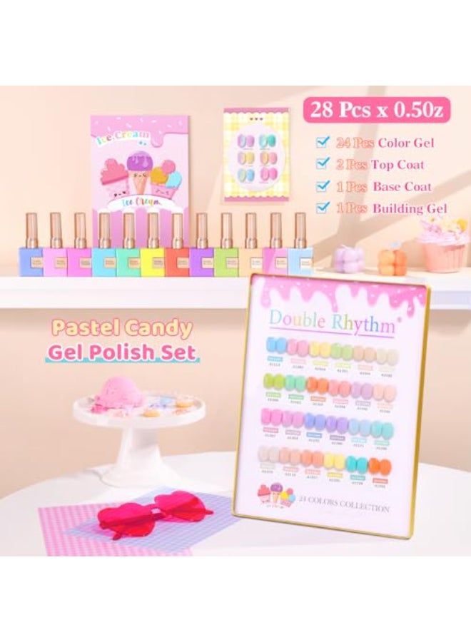 Double Rhythm 28Pcs 05Oz Gel Nail Polish Set Same Color Same Bottle Soak Off Gel Polish Kit Nail Art Manicure Salon DIY at Home for Women Pastel Candy CollectionT245 - Image 3