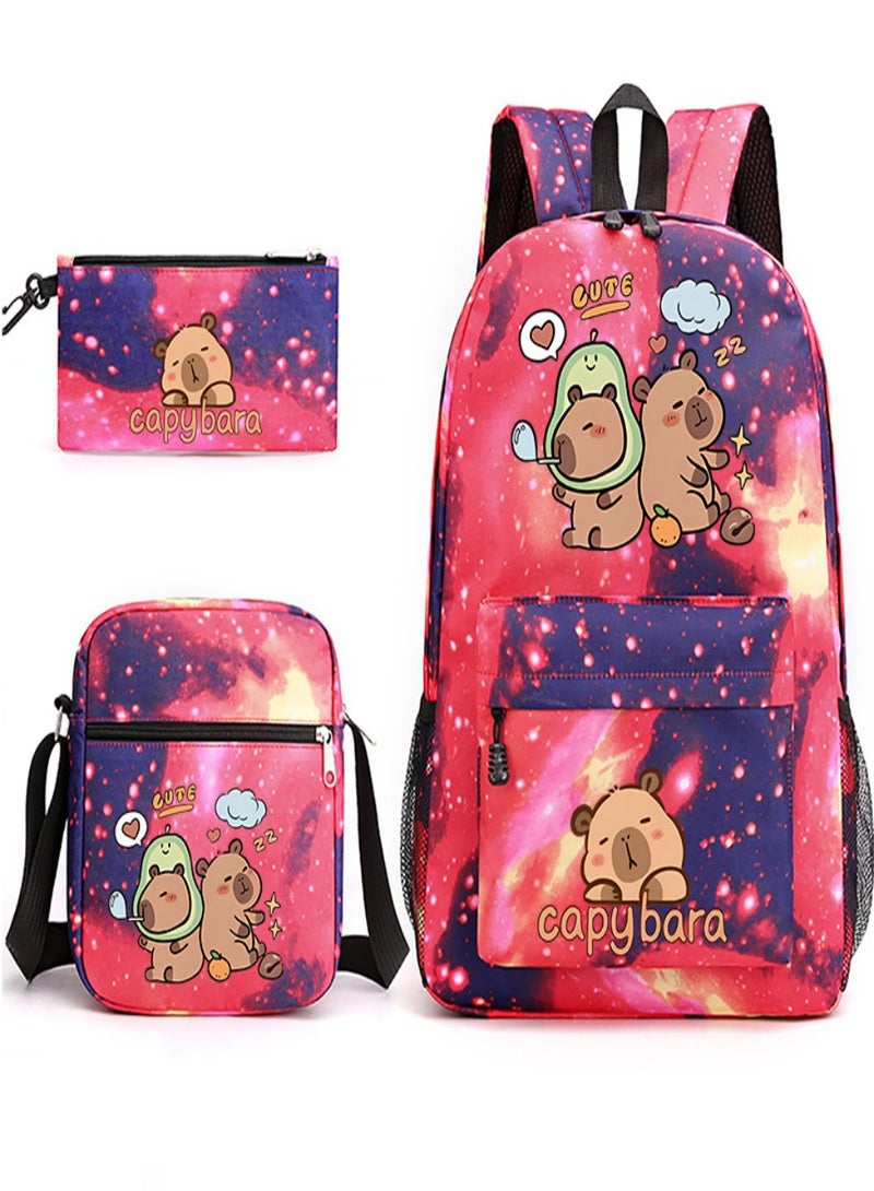 Capybara Children Backpack Schoolbag Teen Student School Book bag with Lunch Box Pen Case 3 in 1 for Kids