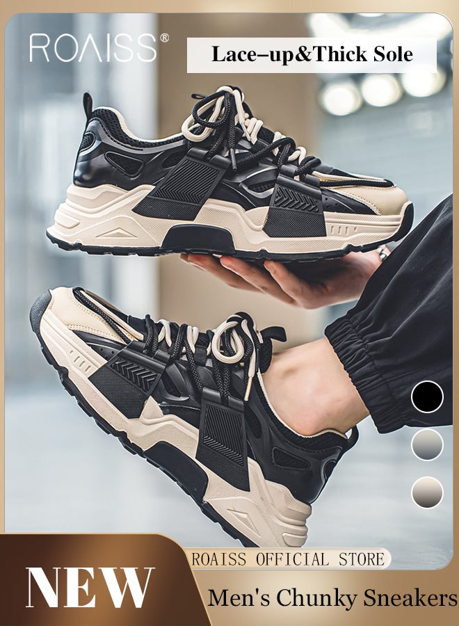 roaiss Colorblock Chunky Sneakers for Men Soft Sole Lightweight Shock Absorption Thick Soled Sports Shoes with Two Tone Laces Outdoors Breathable Slip Resistant Running Shoes - Image 5