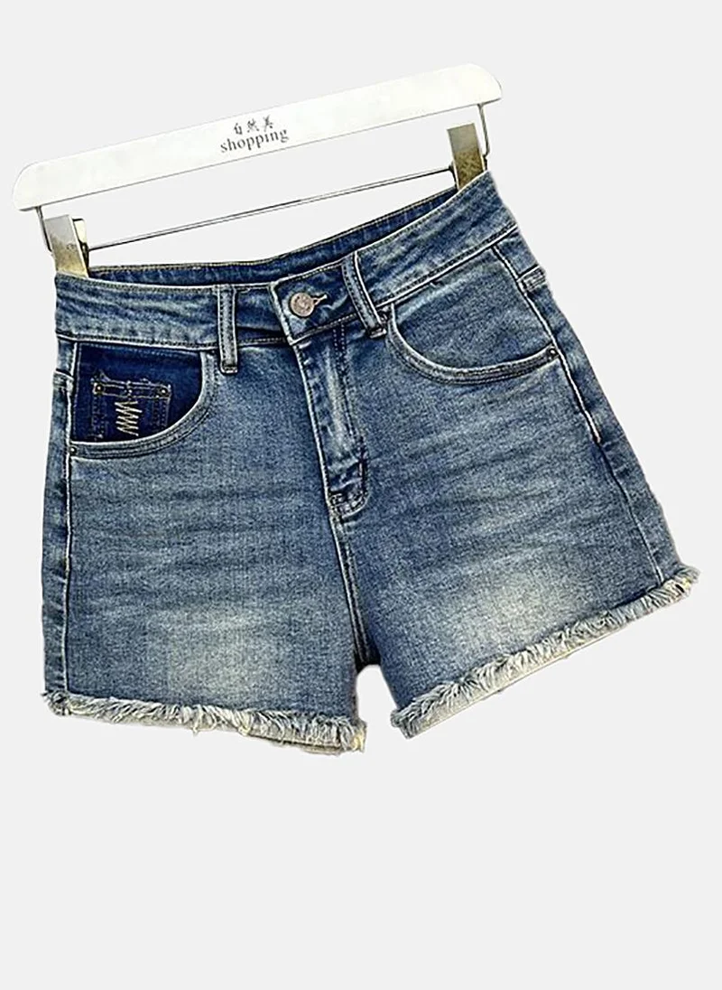 يونيكي Blue Mid Rise Soild Slim Fit Shorts