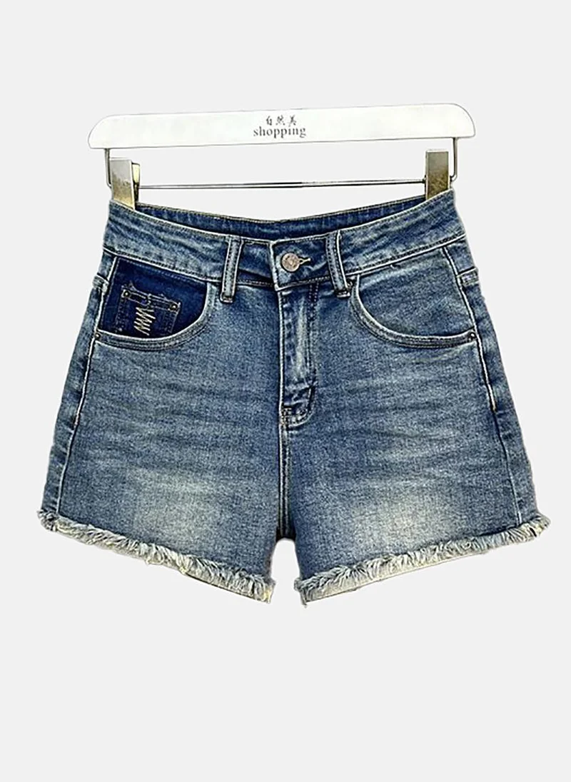يونيكي Blue Mid Rise Soild Slim Fit Shorts