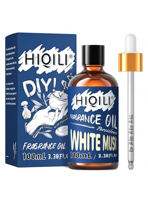 HIQILI Fragrance Oil White Musk 100ml for Candle Soap Making, Essential Oils for Diffuser Aromatherapy, Scented Oils for Home Car 3.38 Fl.Oz