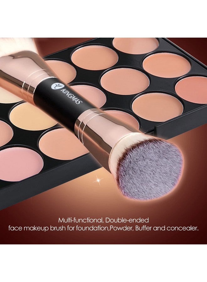 KingMas Foundation Makeup Brush Premium Kabuki Brush Doubleended Contour Brush (Flatangled Round Top) For Blending Liquid Powder Concealer Cream Blush Makeup Brush - Image 5
