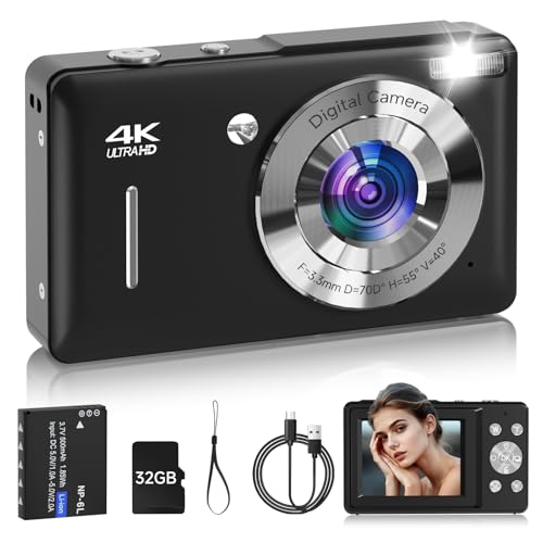 SMARTKLIK Digital Camera for Kids, FHD 1080P 44MP Point and Shoot Digital Camera with Face Detect, Smile Capture, 16X Zoom, 20 Filters, Anti Shake, 32GB SD Card Blcak Compact Vintage Camera for Kids Boys Girls - Image 1