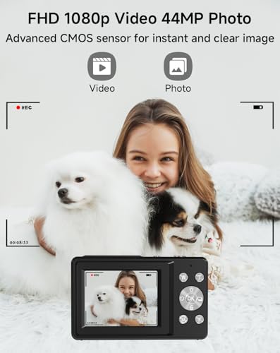 SMARTKLIK Digital Camera for Kids, FHD 1080P 44MP Point and Shoot Digital Camera with Face Detect, Smile Capture, 16X Zoom, 20 Filters, Anti Shake, 32GB SD Card Blcak Compact Vintage Camera for Kids Boys Girls - Image 2