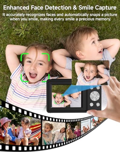 SMARTKLIK Digital Camera for Kids, FHD 1080P 44MP Point and Shoot Digital Camera with Face Detect, Smile Capture, 16X Zoom, 20 Filters, Anti Shake, 32GB SD Card Blcak Compact Vintage Camera for Kids Boys Girls - Image 3
