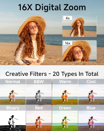 SMARTKLIK Digital Camera for Kids, FHD 1080P 44MP Point and Shoot Digital Camera with Face Detect, Smile Capture, 16X Zoom, 20 Filters, Anti Shake, 32GB SD Card Blcak Compact Vintage Camera for Kids Boys Girls - Image 5