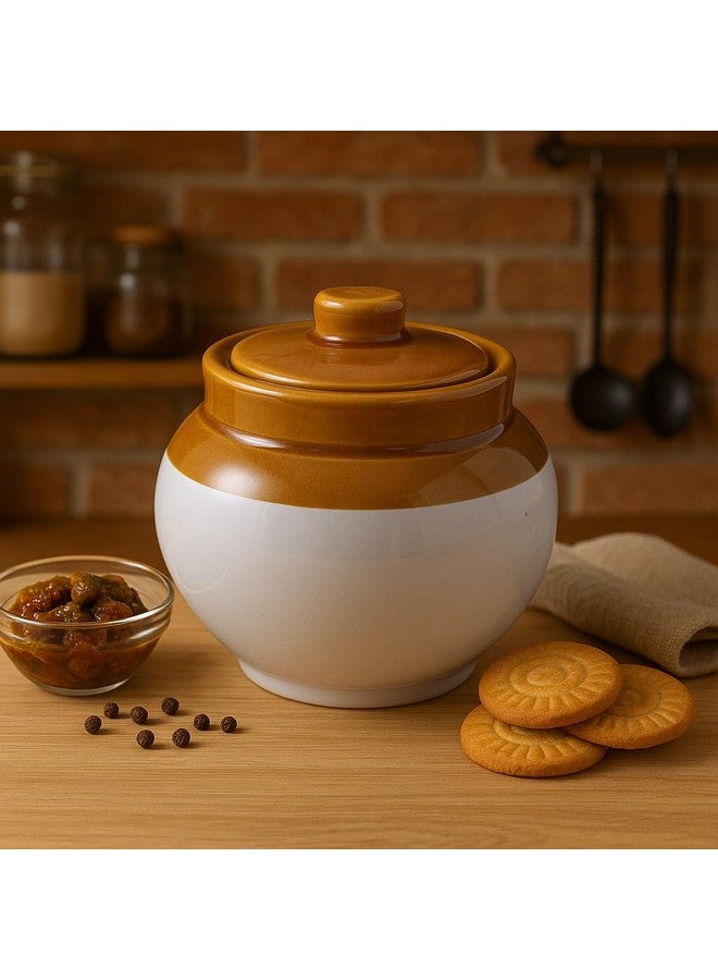 Kunhar Ceramic Jars (1200ML) - Handcrafted Multipurpose Barni with Lid for Pickle, Chutney, Spices, Salt, Sugar - Kitchen Storage Containers, White Espresso - Image 1