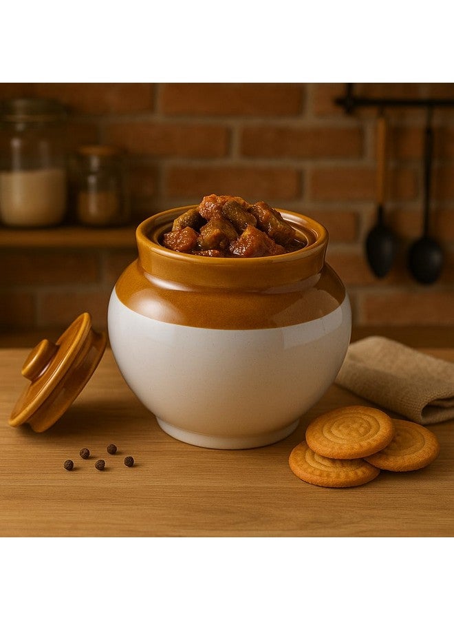 Kunhar Ceramic Jars (1200ML) - Handcrafted Multipurpose Barni with Lid for Pickle, Chutney, Spices, Salt, Sugar - Kitchen Storage Containers, White Espresso - Image 2