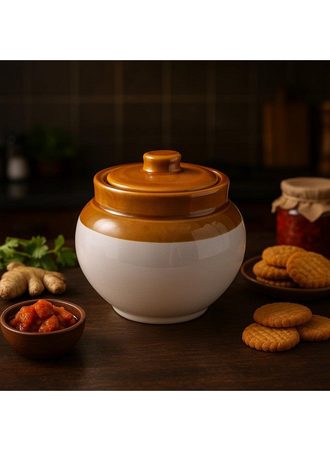 Kunhar Ceramic Jars (1200ML) - Handcrafted Multipurpose Barni with Lid for Pickle, Chutney, Spices, Salt, Sugar - Kitchen Storage Containers, White Espresso - Image 3