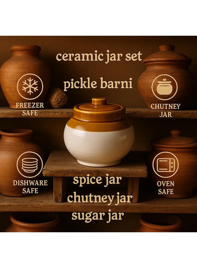 Kunhar Ceramic Jars (1200ML) - Handcrafted Multipurpose Barni with Lid for Pickle, Chutney, Spices, Salt, Sugar - Kitchen Storage Containers, White Espresso - Image 5