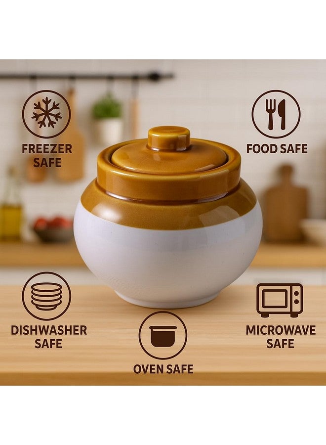 Kunhar Ceramic Jars (1200ML) - Handcrafted Multipurpose Barni with Lid for Pickle, Chutney, Spices, Salt, Sugar - Kitchen Storage Containers, White Espresso - Image 4