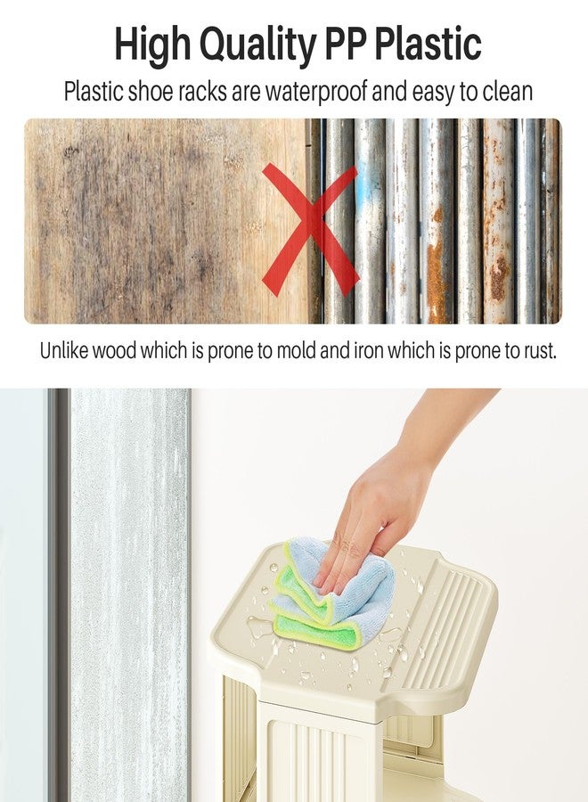 Kitstorack 10 Tiers Stackable Shoe Rack for Closet and Front Door Entrance - Free Standing Plastic Stand, Narrow Tall Vertical Organizer for Small Spaces Storage, White - Image 4