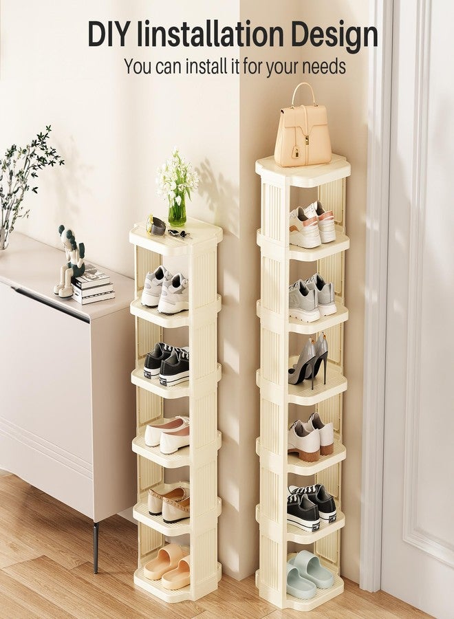 Kitstorack 10 Tiers Stackable Shoe Rack for Closet and Front Door Entrance - Free Standing Plastic Stand, Narrow Tall Vertical Organizer for Small Spaces Storage, White - Image 5