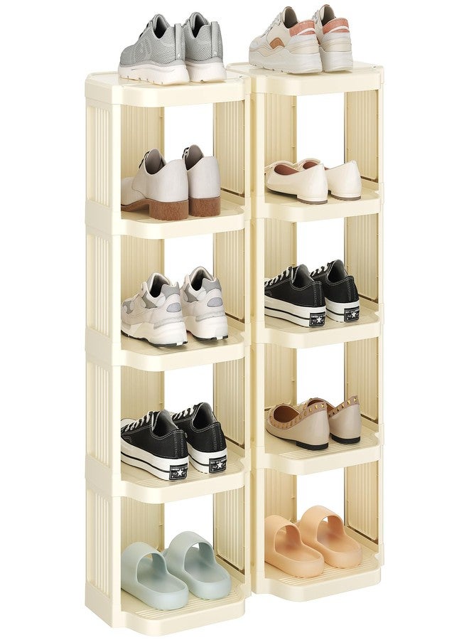 Kitstorack 10 Tiers Stackable Shoe Rack for Closet and Front Door Entrance - Free Standing Plastic Stand, Narrow Tall Vertical Organizer for Small Spaces Storage, White - Image 1