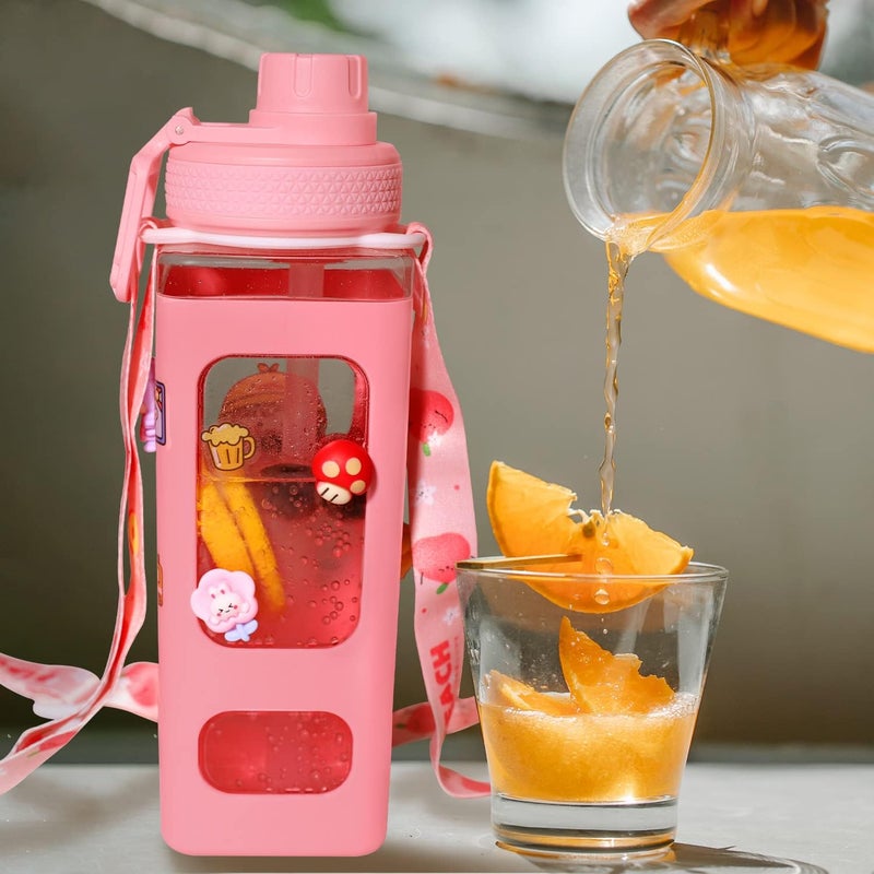 fufeisi Kawaii Water Bottle for Girls,Cute Kids Water Bottles with Straw,900ml Portable LeakProof Water Bottles With Adjustable Shoulder Strap for School(Pink)… - Image 5