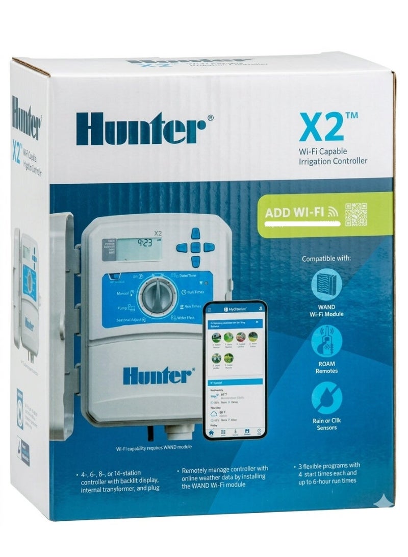 هانتر جهاز تحكم ذكي بالري عبر الواي فاي Hunter X2 | مؤقت رشاشات رباعي المحطات | نظام ري أوتوماتيكي داخلي وخارجي مع تحكم عبر تطبيق - Image 1