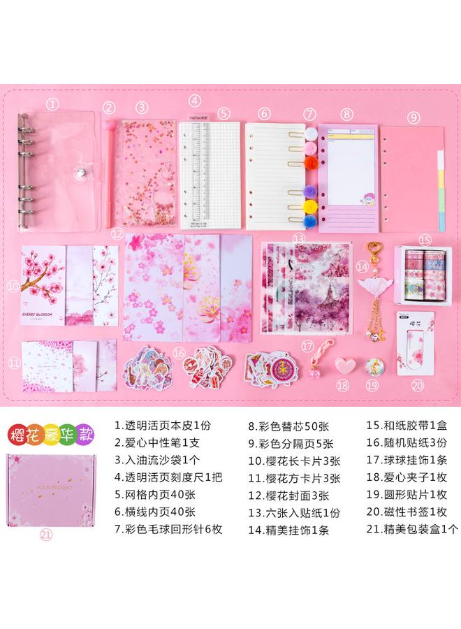 Bluejw Dream Cherry Blossom Quicksand Hand Ledger Simple Ins Style Girl Cute Loose-leaf Detachable Net Red Hand Ledger Suit - Image 1