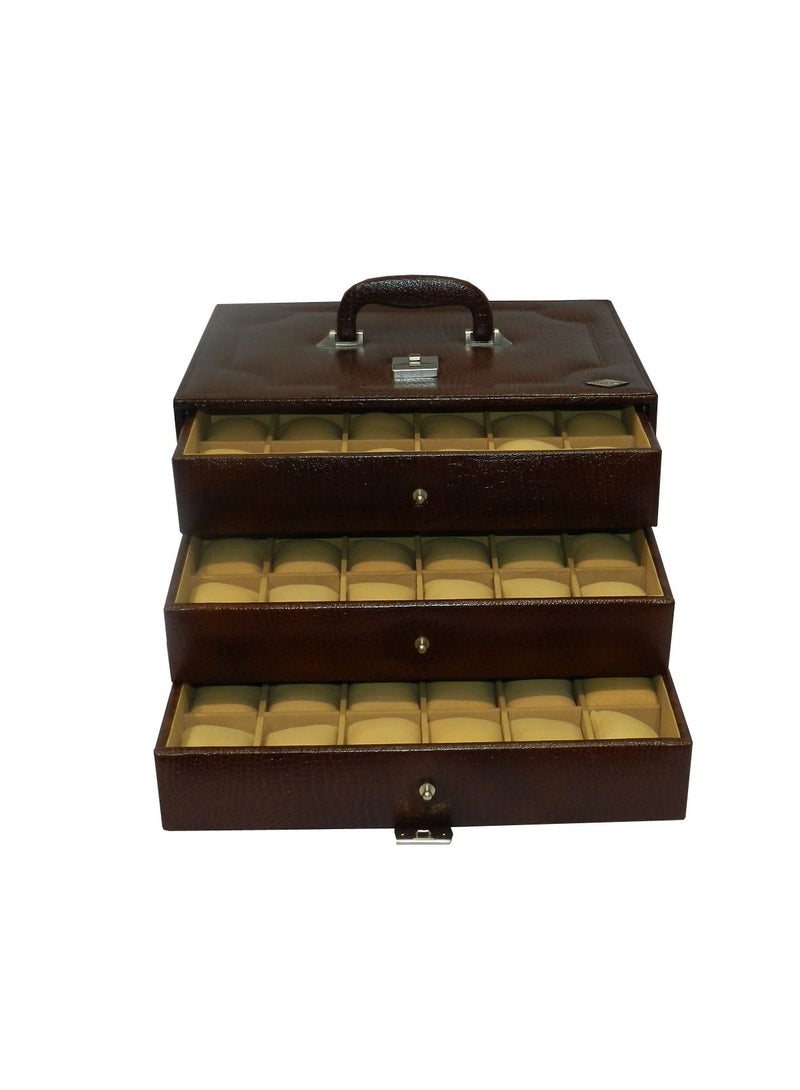 LAVERI LEATHER Laveri Watch Box for Men Women (54 Slots), Premium  Leather Watch Case  Organizer with Crystal Glass Top, Removable Pillow  - Image 1