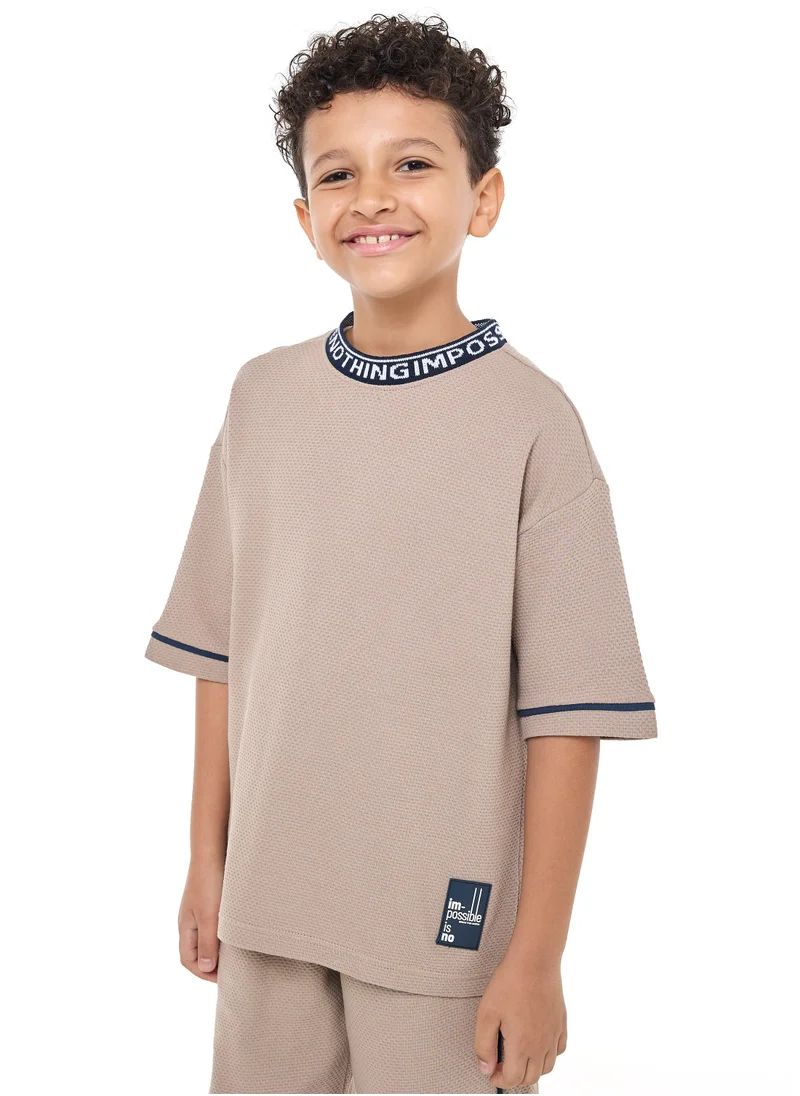 victor and jane Victor and Jane Boys' Jacquard Set – Light Brown 2-Piece Outfit with Label Detail