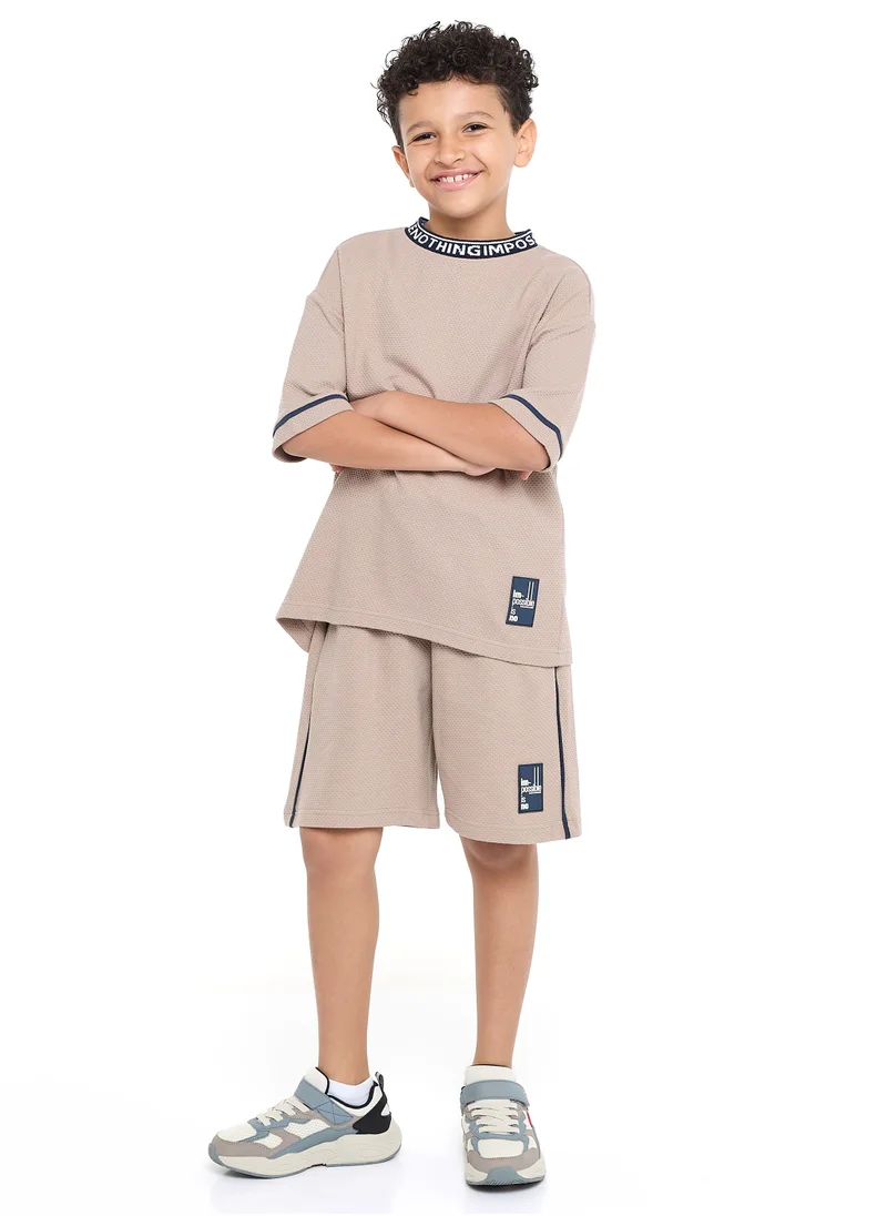 victor and jane Victor and Jane Boys' Jacquard Set – Light Brown 2-Piece Outfit with Label Detail