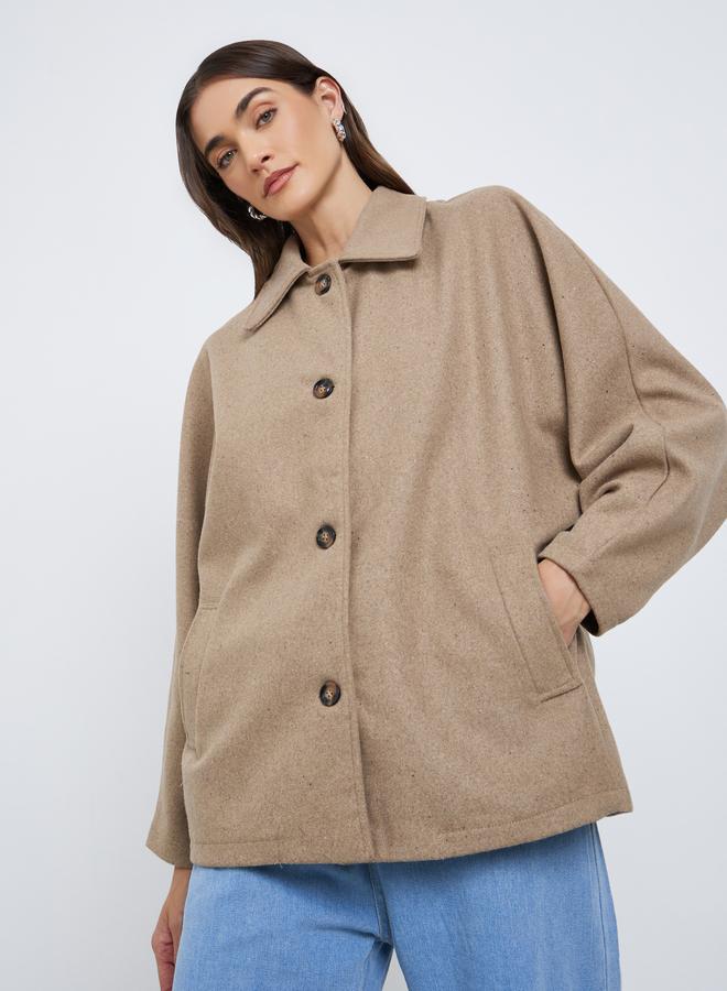 Styli Brown Longline Oversized Button Coat - Image 3