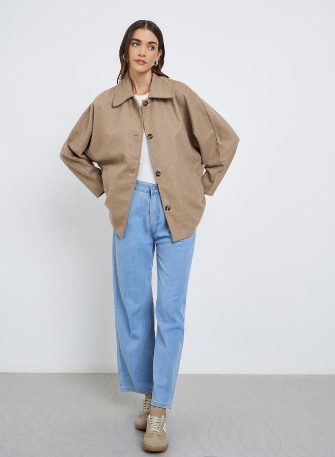Styli Brown Longline Oversized Button Coat - Image 2