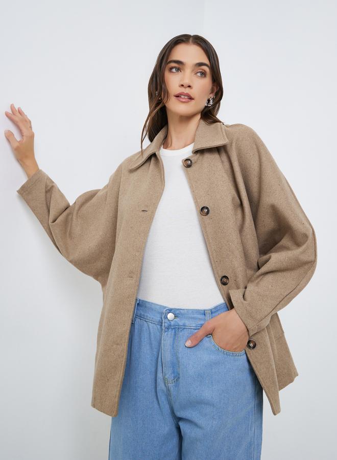 Styli Brown Longline Oversized Button Coat - Image 1
