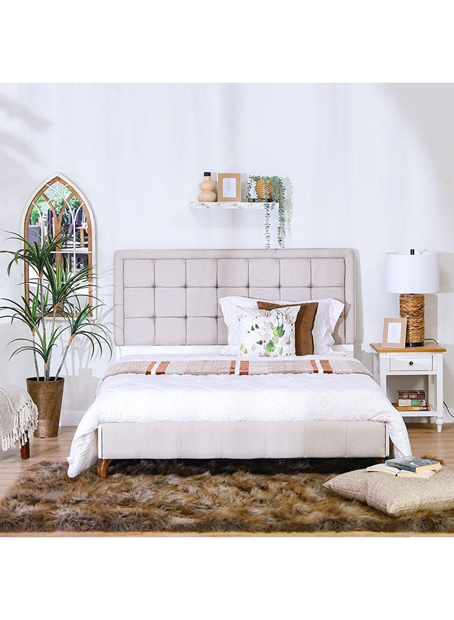 DANUBE HOME Gordion 120X200 Single Bed Sturdy Modern Design Wooden Single Bed Frame Furniture Quiet & Comfortable Beds L 130x208.6x118 cm  Light Cream - Image 1