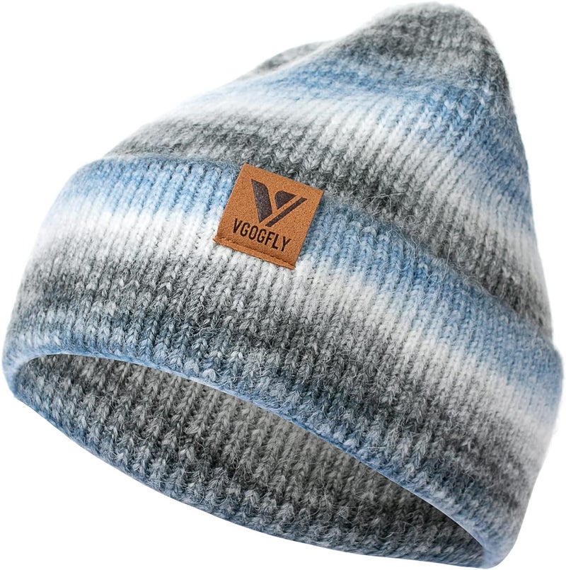 Vgogfly Beanie Men Slouchy Knit Skull Cap Warm Stocking Hats Guys Women Striped Winter Beanie Hat Cuffed Plain Hat - Image 1