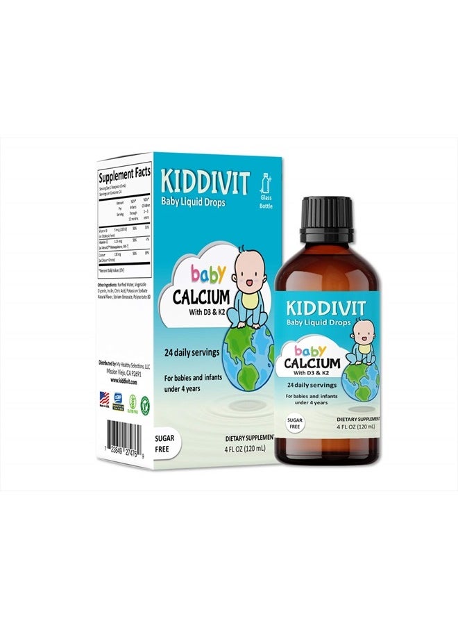 Kiddivit - قطرات كالسيوم سائلة للأطفال مع فيتامين د3 وك2 - 24 جرعة يومية، 4 أونصة سائلة (120 مل) - مدعمة بالإينولين (بريبايوتيك، ألياف غذائية) - خالية من السكر، وخالية من الجلوتين، ومناسبة للنباتيين - Image 1