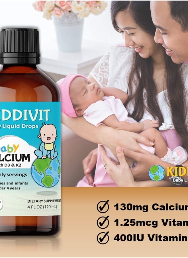 Kiddivit - قطرات كالسيوم سائلة للأطفال مع فيتامين د3 وك2 - 24 جرعة يومية، 4 أونصة سائلة (120 مل) - مدعمة بالإينولين (بريبايوتيك، ألياف غذائية) - خالية من السكر، وخالية من الجلوتين، ومناسبة للنباتيين - Image 1