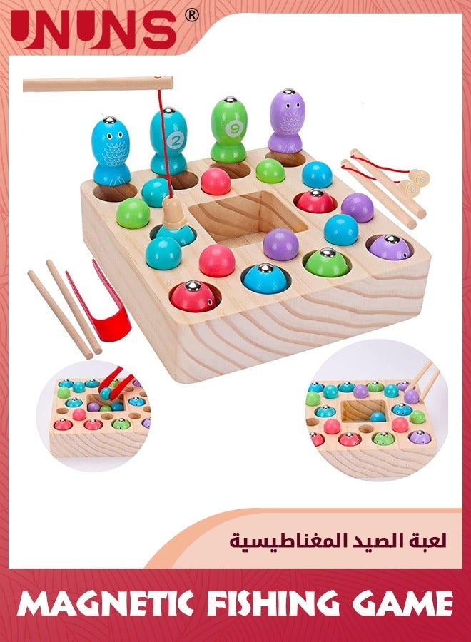 UNUNS Magnetic Fishing Game,Montessori Toys For Toddlers,Wooden Game,Fine Motor Skill Autism Toys,Magnet Pole Clamp Chopsticks Preschool Math Game,Gift Kids Age 3 4 5 6 Year Old - Image 1