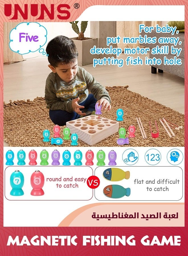 UNUNS Magnetic Fishing Game,Montessori Toys For Toddlers,Wooden Game,Fine Motor Skill Autism Toys,Magnet Pole Clamp Chopsticks Preschool Math Game,Gift Kids Age 3 4 5 6 Year Old - Image 4