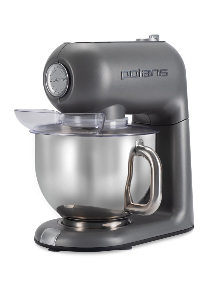 Polaris - Stand Mixer with 3 stainless steel attachments whips and mixes ingredients, kneads dough.  The attachments can be washed in a dishwasher. The set includes a 5.5-liter steel bowl with a handle and a transparent lid. The kneading attachment is ideal for kneading dough for bread, pizza, cookies, dumplings, pancakes, and more. It's a real dough mixer for your home! This kitchen machine has 6 speeds, which allows you to select the optimal operating speed for each type of task. PROtect+ overheating protection system guarantees safe operation and a long service life of the device. - Image 1