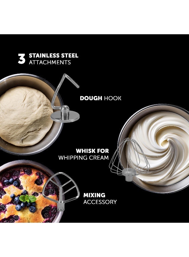 Polaris PKM 2203L 6-in-1 Kitchen Machine | 6 L Stainless Steel Bowl | Mixer, Meat Grinder, Juicer & Vegetable Slicer | 6 Speeds + Pulse | Counter-Rotating Planetary Mixing for Even Results - Image 3