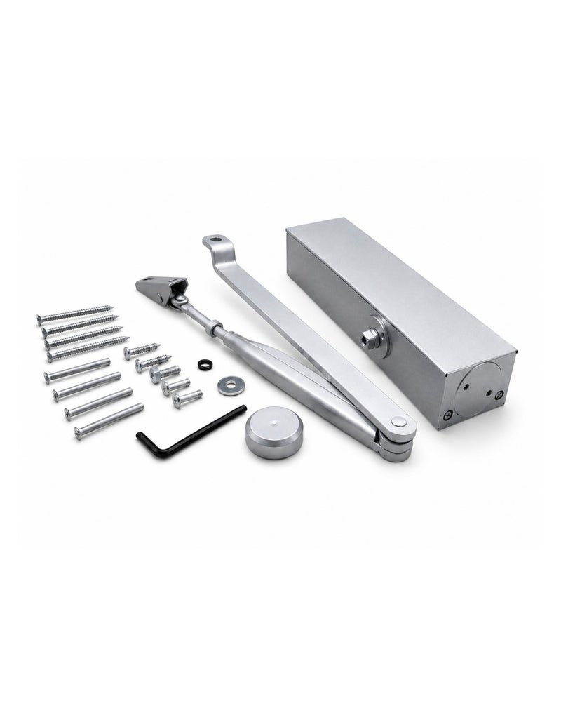 A hydraulic steel door closer (85 kg load capacity) designed for smooth and controlled closing, with integrated components for easy installation and use.
