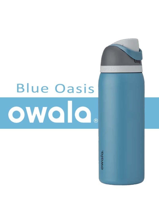 Owala Owala FreeSip Insulated Stainless Steel Water Bottle with Straw, BPA-Free Sports Water Bottle, Great for Travel, 32 Oz, Blue oasis  - Image 1