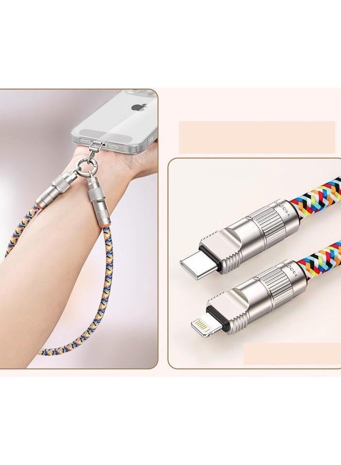 بيوينتي Fast Rechargeable Anti-Loss Phone Lanyard with Built-in Type-C to Lightning Cable, 60W Charging  480Mbps Data Transfer, Sturdy Nylon Braided Design for iPhone 14/13/12/11, Versatile Wrist Strap - Image 1