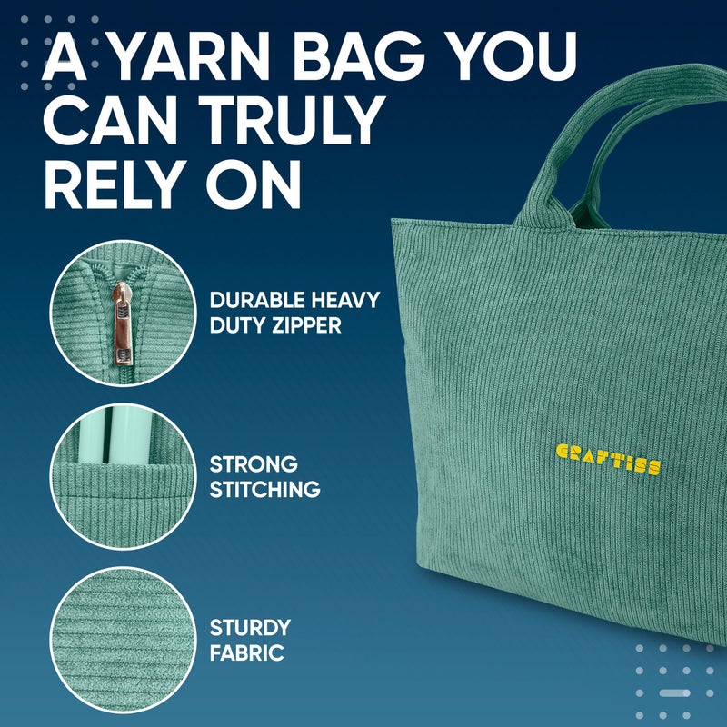 CRAFTISS Crochet Bag Yarn Storage - Knitting Gift - Durable Corduroy Yarn Bag for Crochet Accessories - Organizer with Knitting Accessories Case (Green) - Image 4