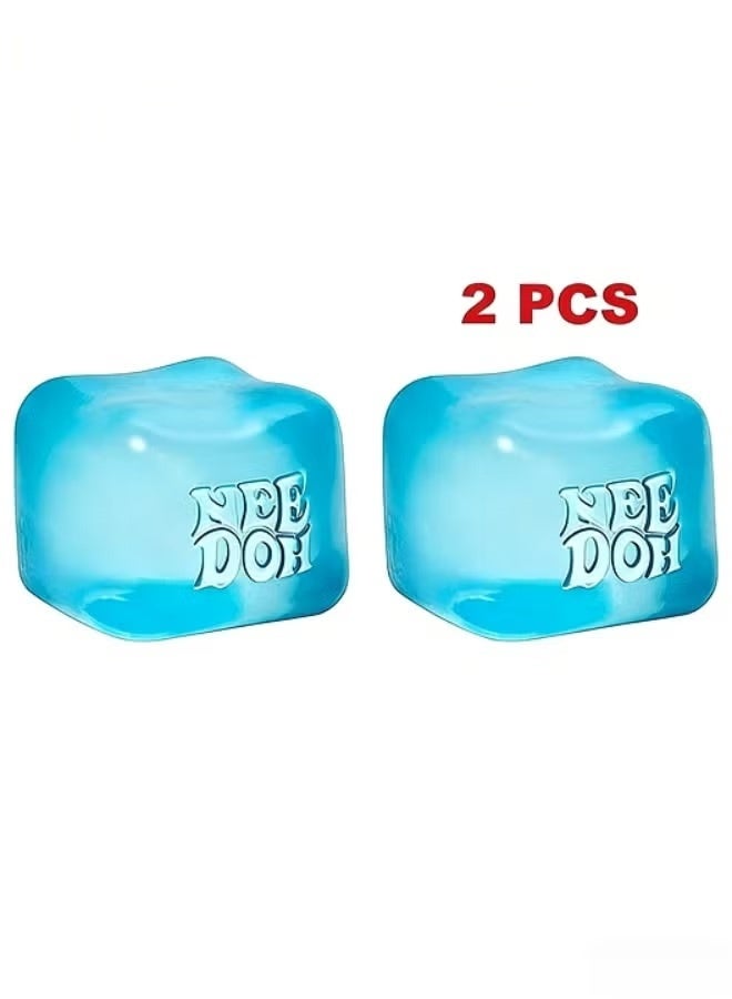 NeeDoh Nice Cube -Sensory Squeeze Toy with Super Solid Squish - 2.25" Cube (Blue) 2 Pcs - Image 1