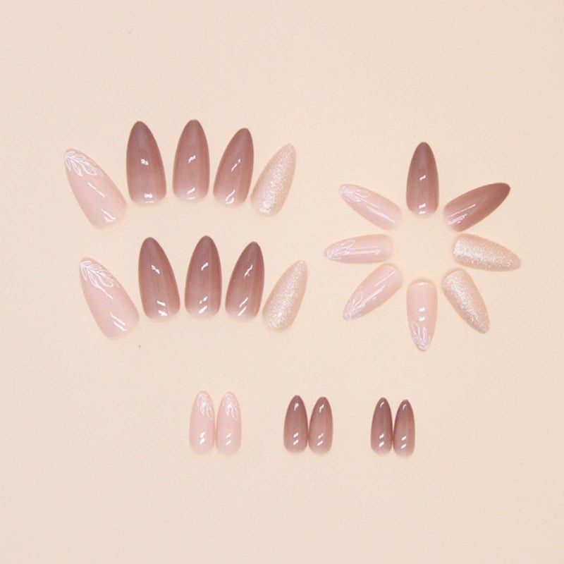 YoYoee Short Nude Nails Tips French False Nails Almond Press on Nails Full Cover Glitter Fake Nails for Women and Girls 24PCS - Image 3